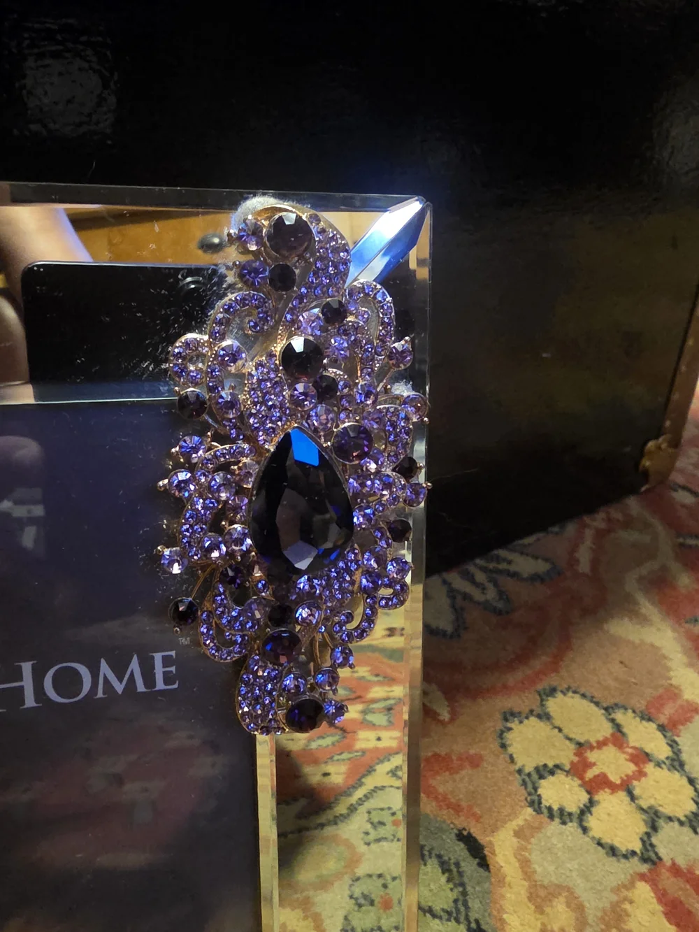 Mirrored Photo Frame with Purple Jeweled Accent